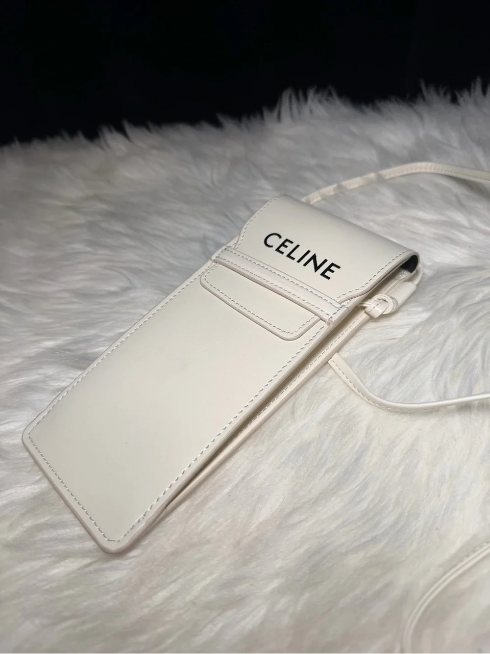 Celine White Leather Crossbody Phone Pouch